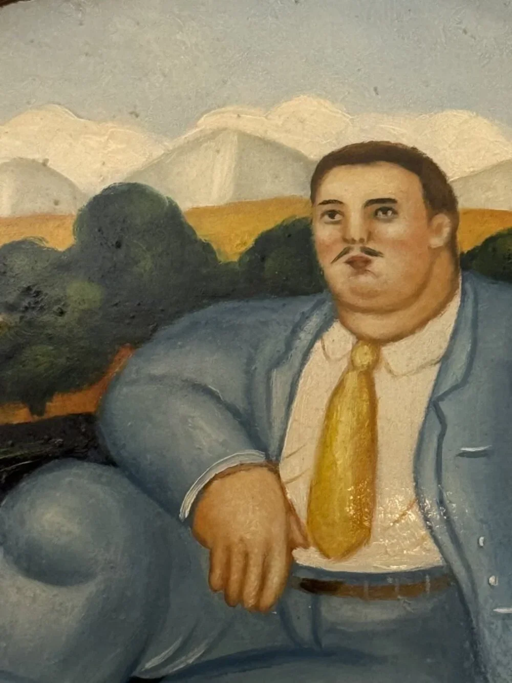 Botero Style Picnic Hand Painted Oil Painting Mid-Century Artwork (Signed Leona)